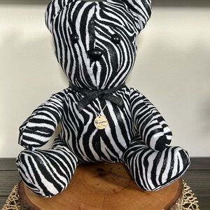 Homemade Zebra Print Plush Teddy Bear NEW
